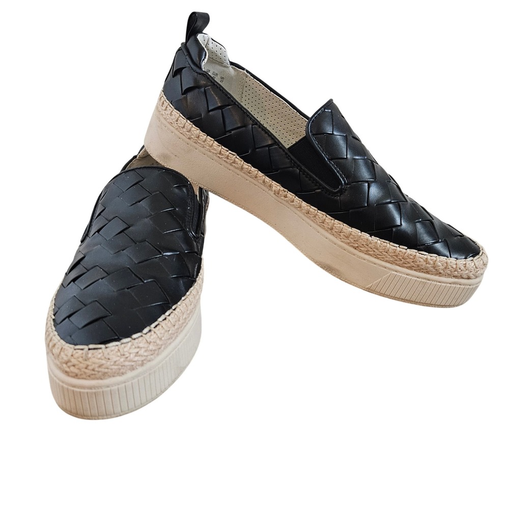 Franco Sarto Homer3 Black Woven Espadrille Platform Slip On Sneakers Womens 10M
